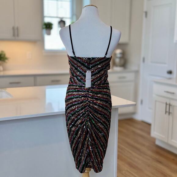 Dress the Population | NWT Viviane Rainbow Sequin Ruched Mini Dress - Picture 4 of 8